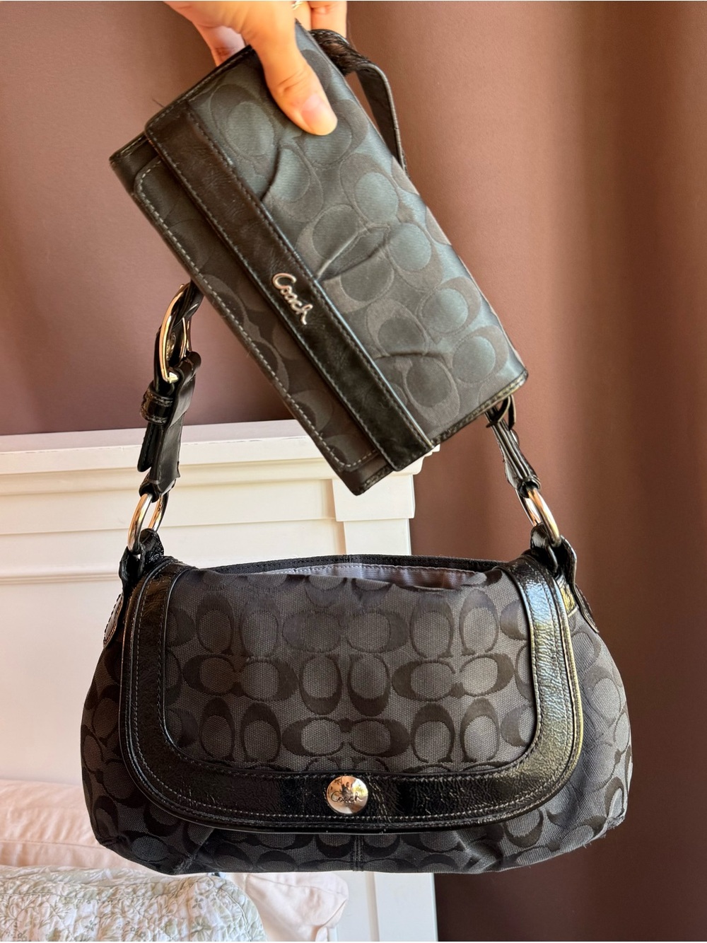 Vintage Coach soho monogram flap bag and wallet bundle